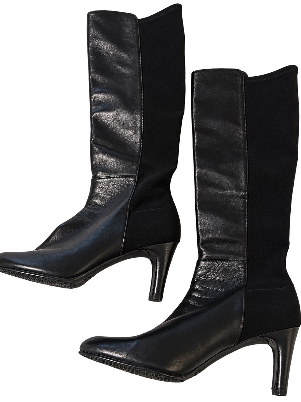 Stuart Weitzman Black Leather Stretch Back Knee High Boots Heels 8 Made In Spain